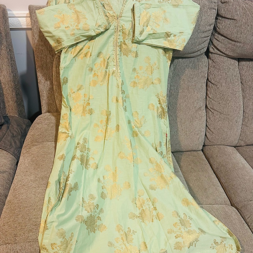 Biba Light Green and Gold Floral Embroidered Dress - Picture 4 of 8